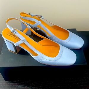 VERONIQUE BRANQUINHO Size 39 Baby Blue square/round toe Slingback Sandals